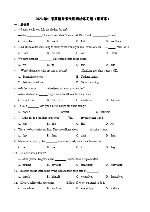 2023年中考英语备考代词辨析练习题(附答案)