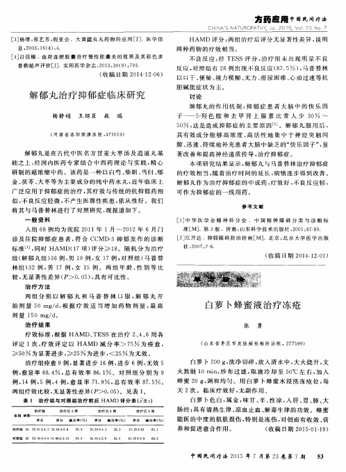 解郁丸治疗抑郁症临床研究