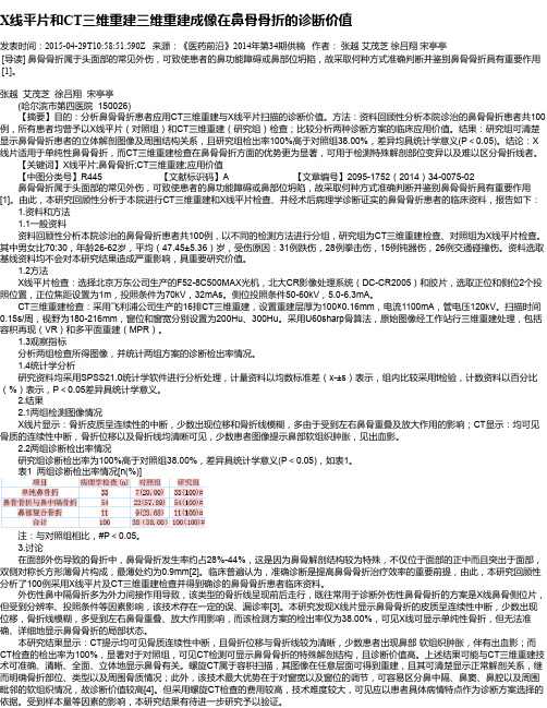 X线平片和CT三维重建三维重建成像在鼻骨骨折的诊断价值