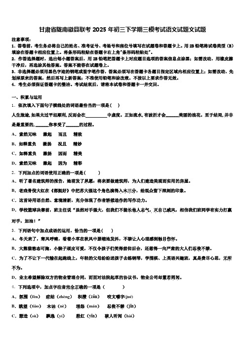 甘肃省陇南徽县联考2025年初三下学期三模考试语文试题文试题含解析