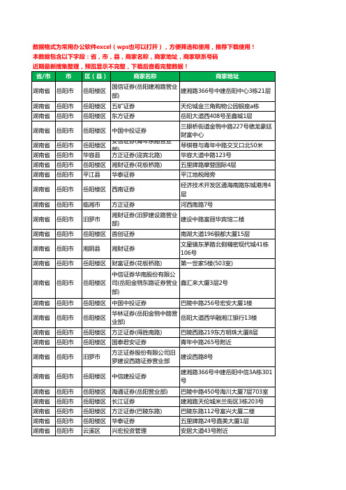 2020新版湖南省岳阳市证券工商企业公司商家名录名单黄页联系电话号码地址大全26家