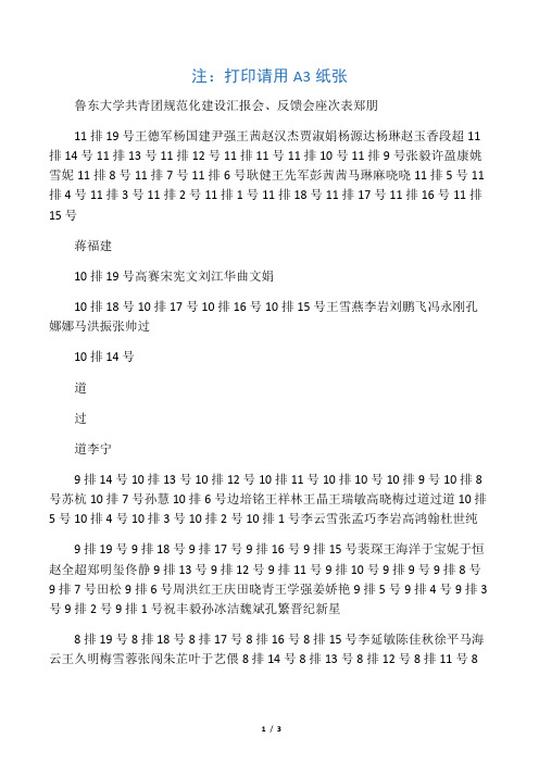 鲁东大学本科教学工作水平评估欢迎、汇报会观众席座次表