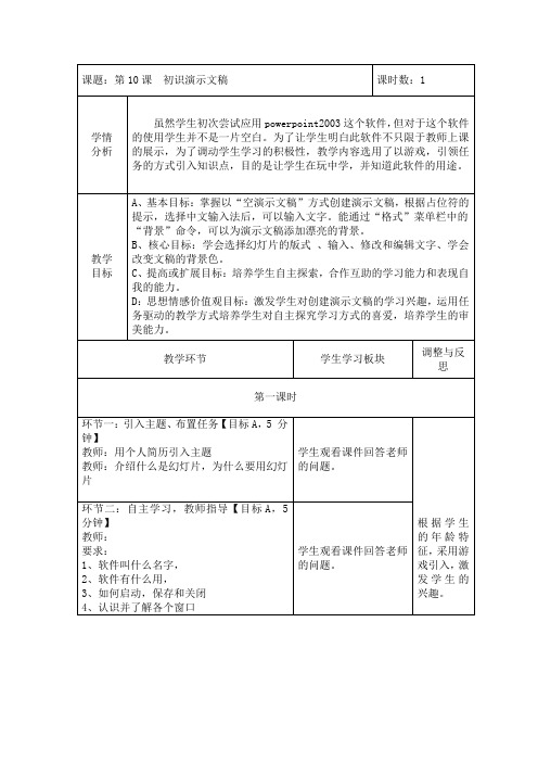 初识演示文稿(教案)