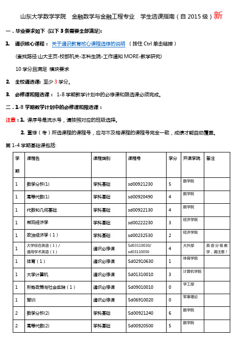 山东大学数学学院金融数学与金融工程专业学生选课指南(