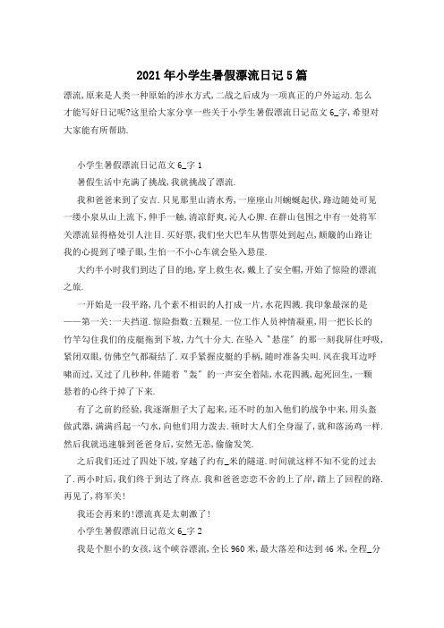 2021年小学生暑假漂流日记5篇