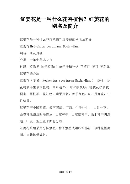 红姜花是一种什么花卉植物？红姜花的别名及简介