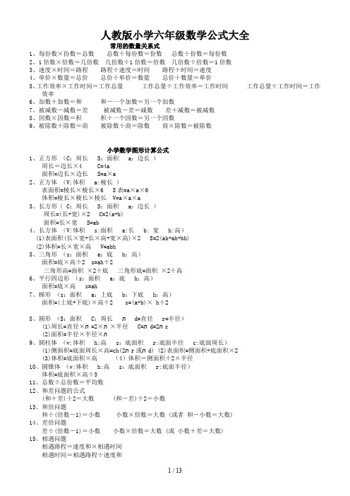 人教版小学六年级数学公式大全