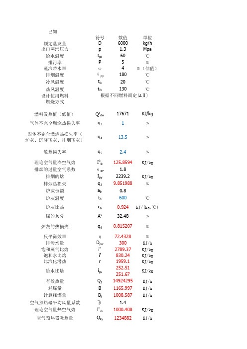 锅炉热量平衡计算