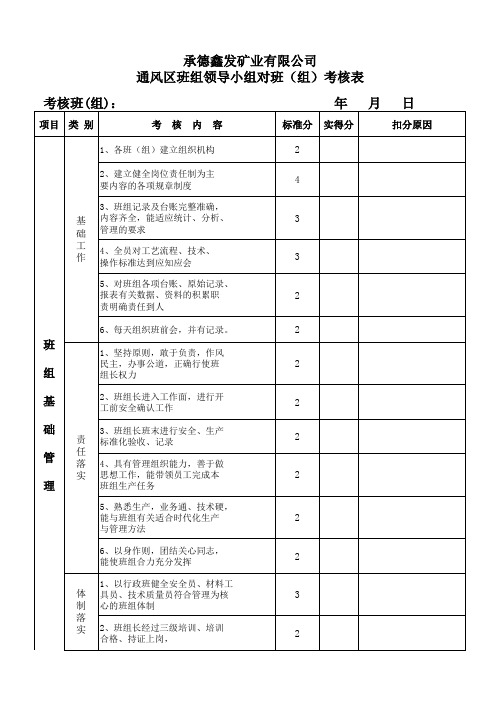 班组建设考核表