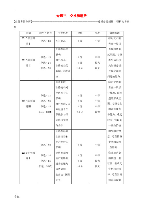 高三政治大二轮复习 专题三 交换和消费讲义-人教版高三全册政治教案