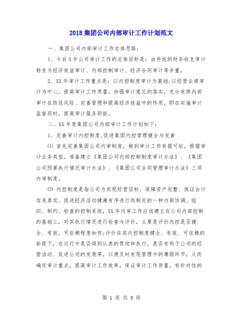 2018集团公司内部审计工作计划范文