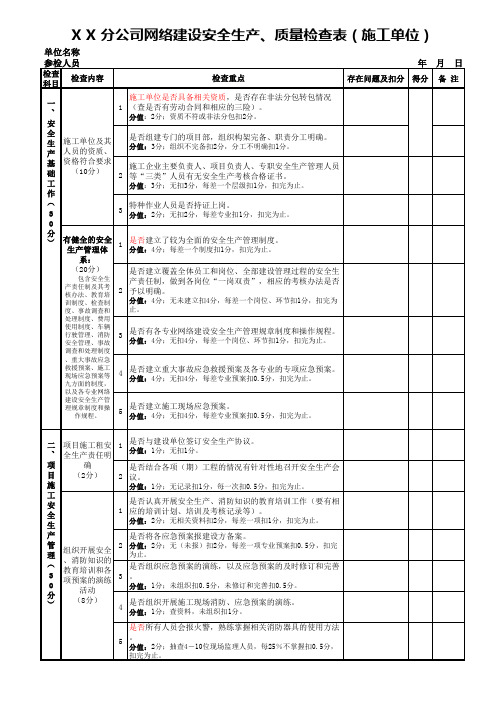 通信工程项目建设安全生产、质量检查表(201803)