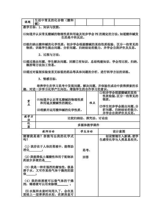 2020-2021学年九年级化学人教版(五四学制)全册第3单元酸、碱复习教案