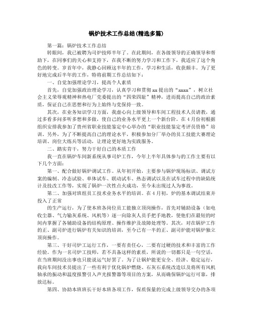 锅炉技术工作总结(精选多篇)