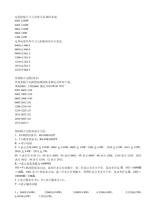 电阻尺寸与功率关系