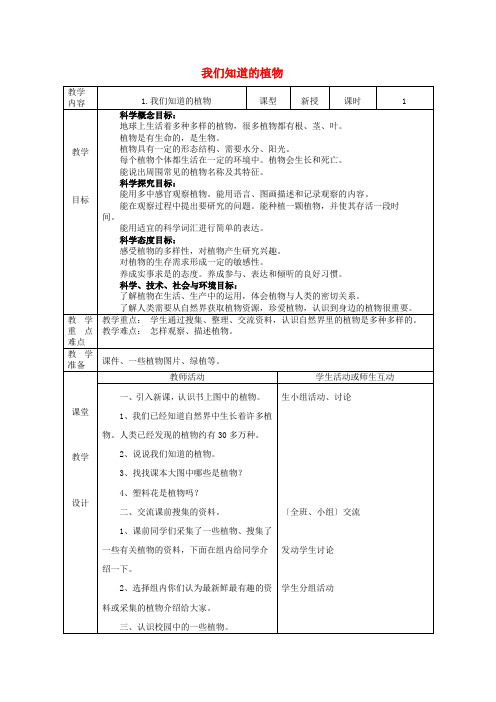 一年级科学上册第1单元植物1我们知道的植物教案1教科版