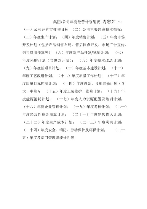公司年度经营计划纲要