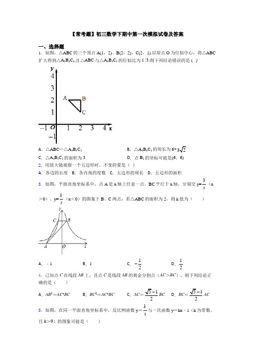 【常考题】初三数学下期中第一次模拟试卷及答案