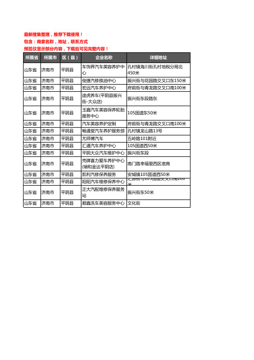 新版山东省济南市平阴县汽车保养企业公司商家户名录单联系方式地址大全15家