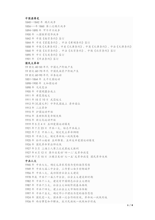 (完整版)高中历史大事年表详细