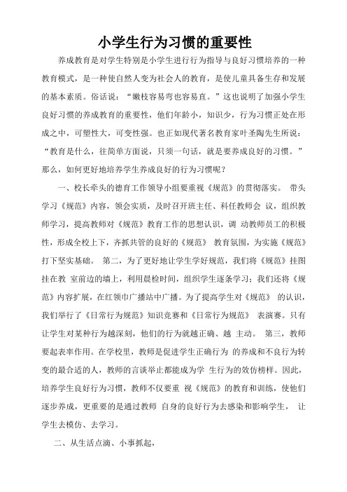 小学生行为习惯的重要性