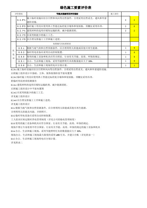 绿色施工要素评价表
