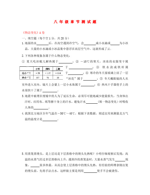 黑龙江省甘南县第六中学八年级物理《物态变化》测试题(A)(无答案) 人教新课标版