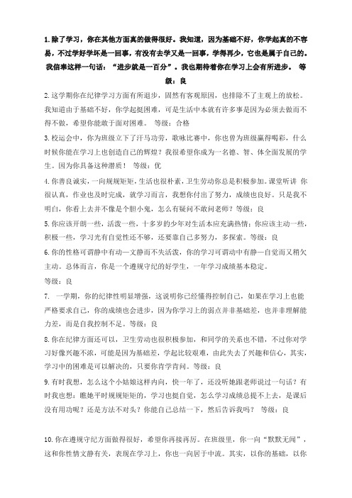 中小学学生期末评语-等级优良合格-专项