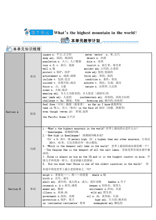 凉州区九中八年级英语下册Unit7What'sthehighestmountainintheworl