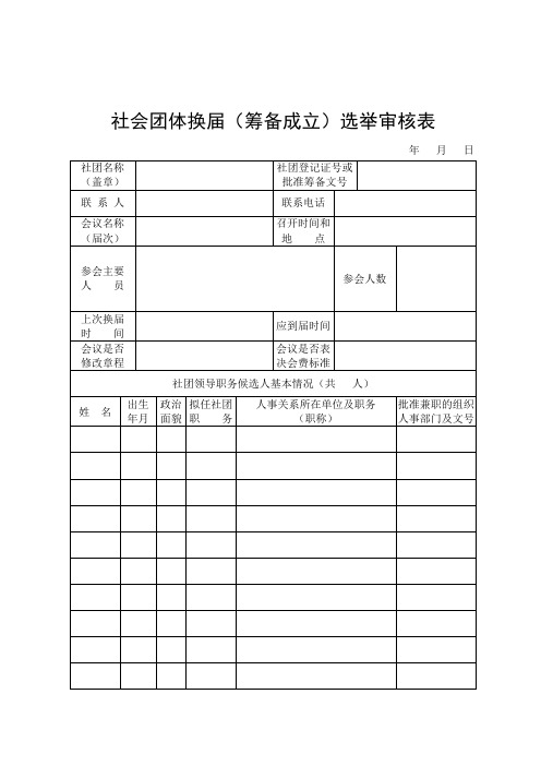 社会团体换届(筹备成立)选举审核表