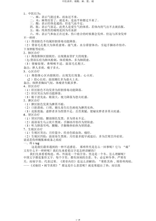 中医谈疼、痛酸、麻、胀、痛