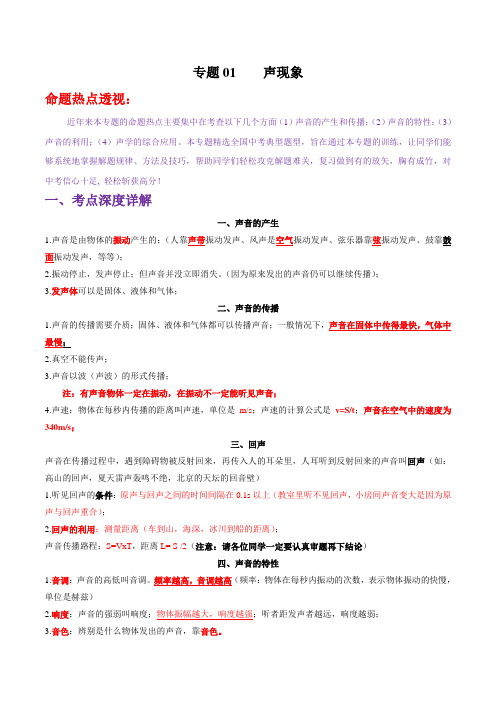 2020年中考物理复习专题01 声现象(解析版)