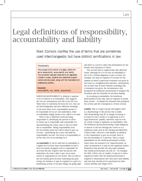 Legal definitions of responsibility & accountability责任与问责