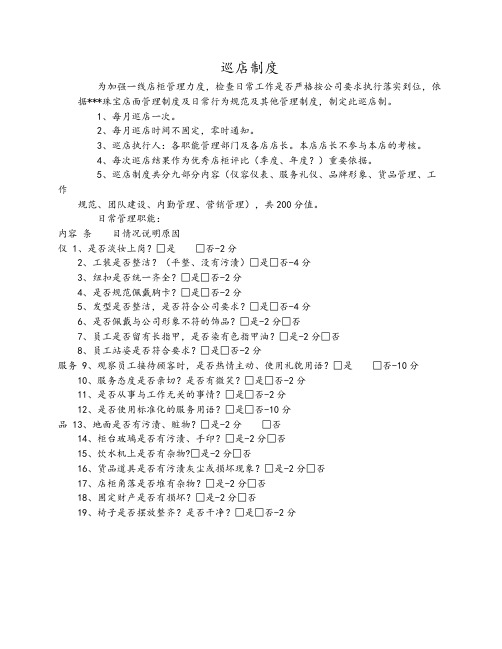 珠宝店面巡店管理考核表