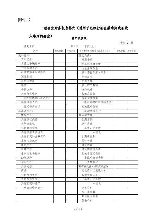 一般企业财务报表格式已执行新金融准则或新收入准则的企业