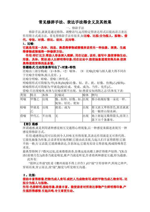 高考常见修辞手法及表达手法的效果