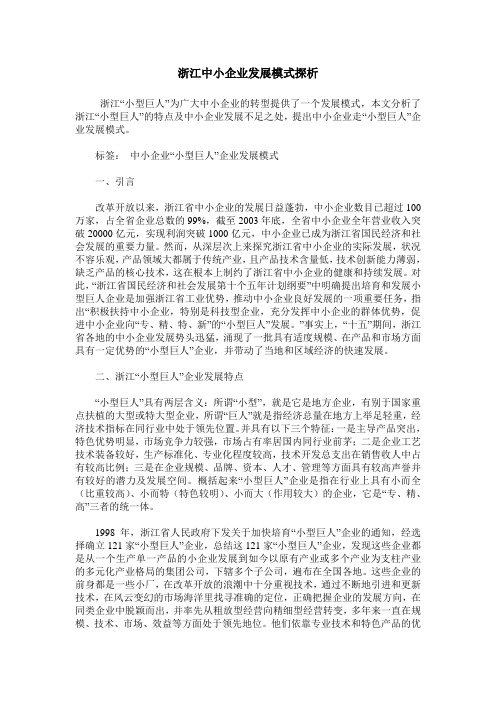 浙江中小企业发展模式探析