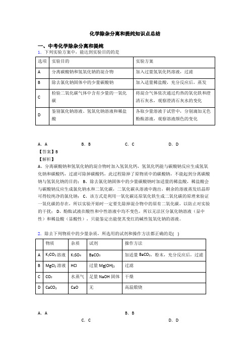 化学除杂分离和提纯知识点总结