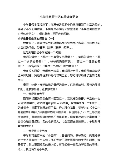 小学生暑假生活心得体会范文