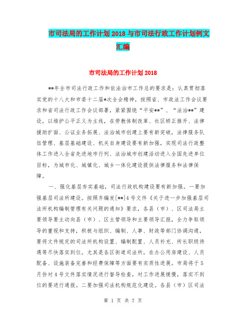 市司法局的工作计划2018与市司法行政工作计划例文汇编.doc