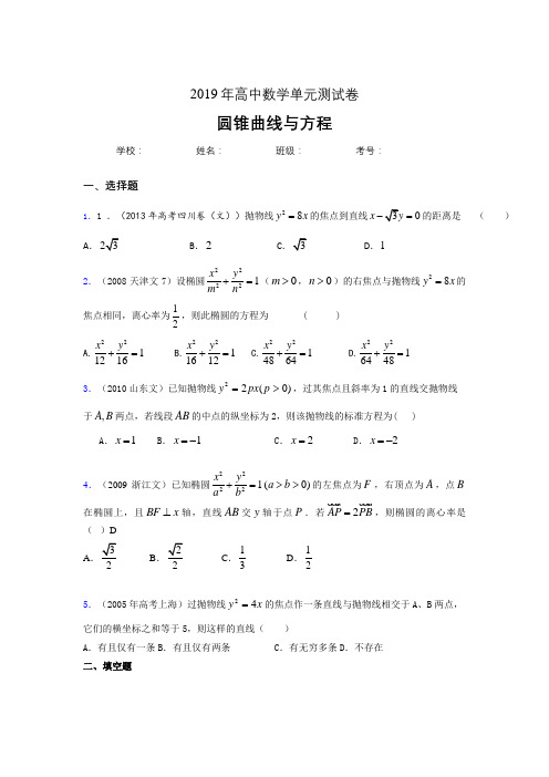 精选最新2020高考数学《圆锥曲线方程》专题训练考核题(含答案)