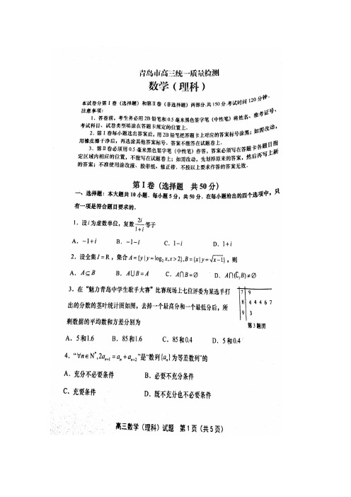 2015青岛一模 山东省青岛市2015年高三统一质量检测数学理试题 扫描版含答案