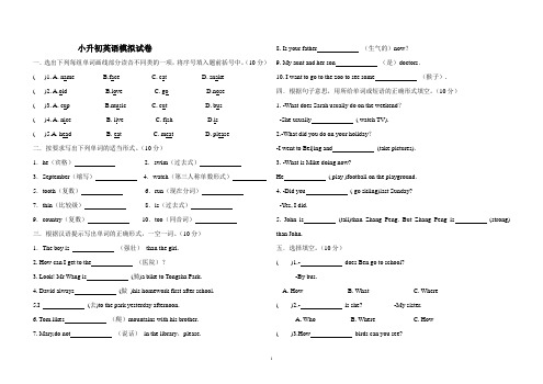 人教PEP2019-2020小升初升学考试英语模拟试卷 (含答案)