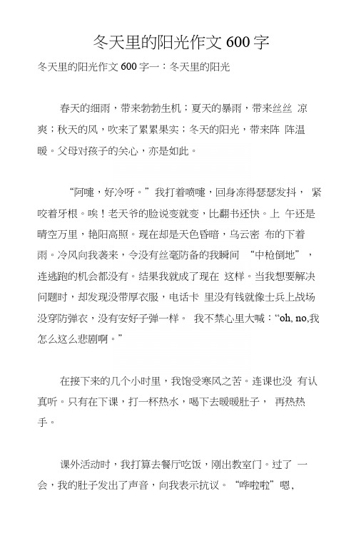 冬天里的阳光作文600字