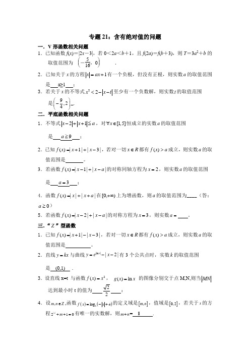 专题32：绝对值函数答案