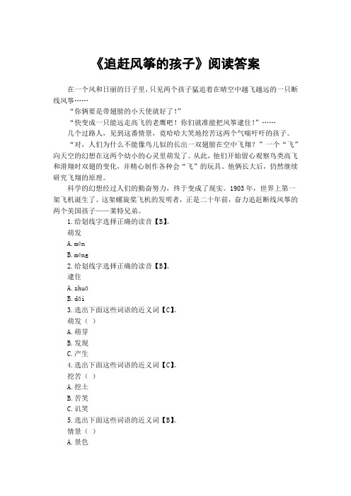 《追赶风筝的孩子》阅读答案