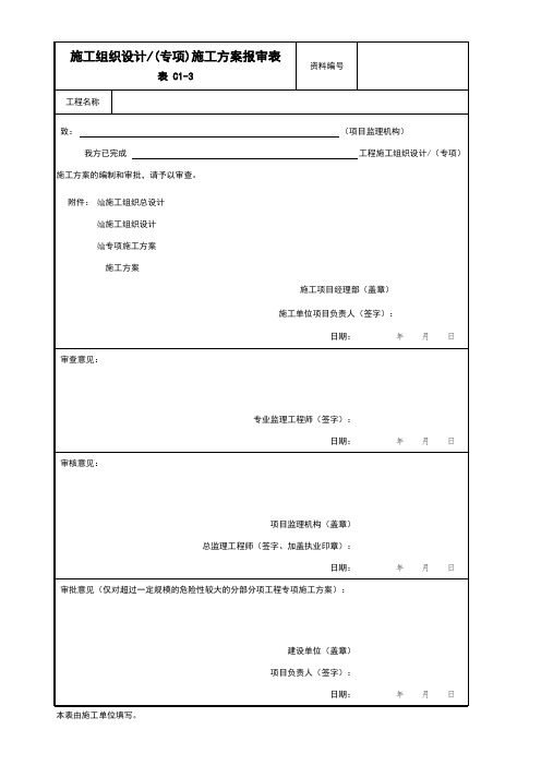 (完整版)001-表C1-3施工组织设计(专项)施工方案报审表
