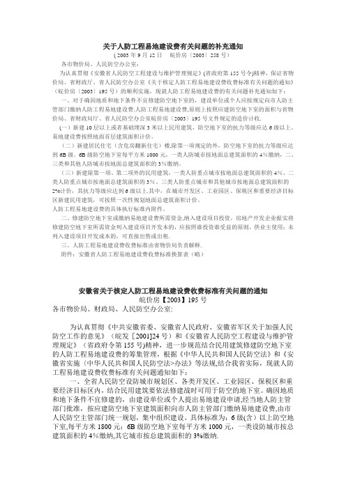 安徽省人防工程易地建设费文件
