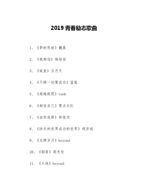 2019青春励志歌曲