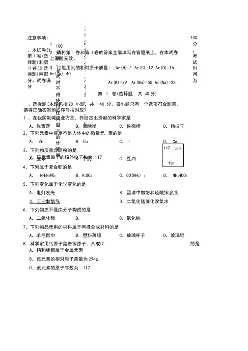 九年级化学第二次模拟考试试题